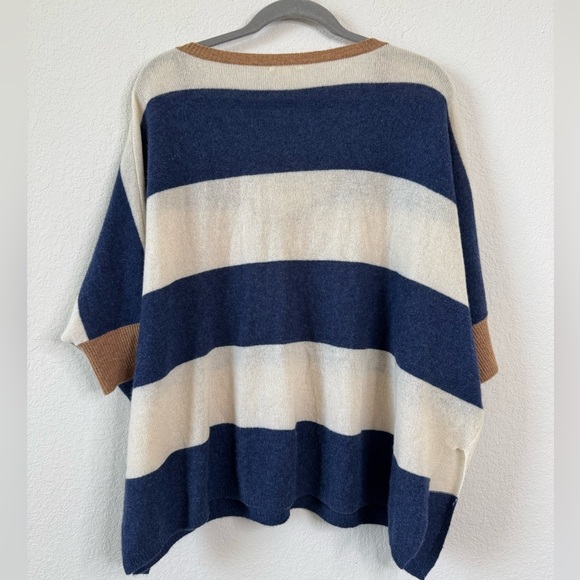 MINNIE ROSE 100% Cashmere XS/S Short Dolman Sleeve Striped Oversized Sweater - Picture 6 of 8